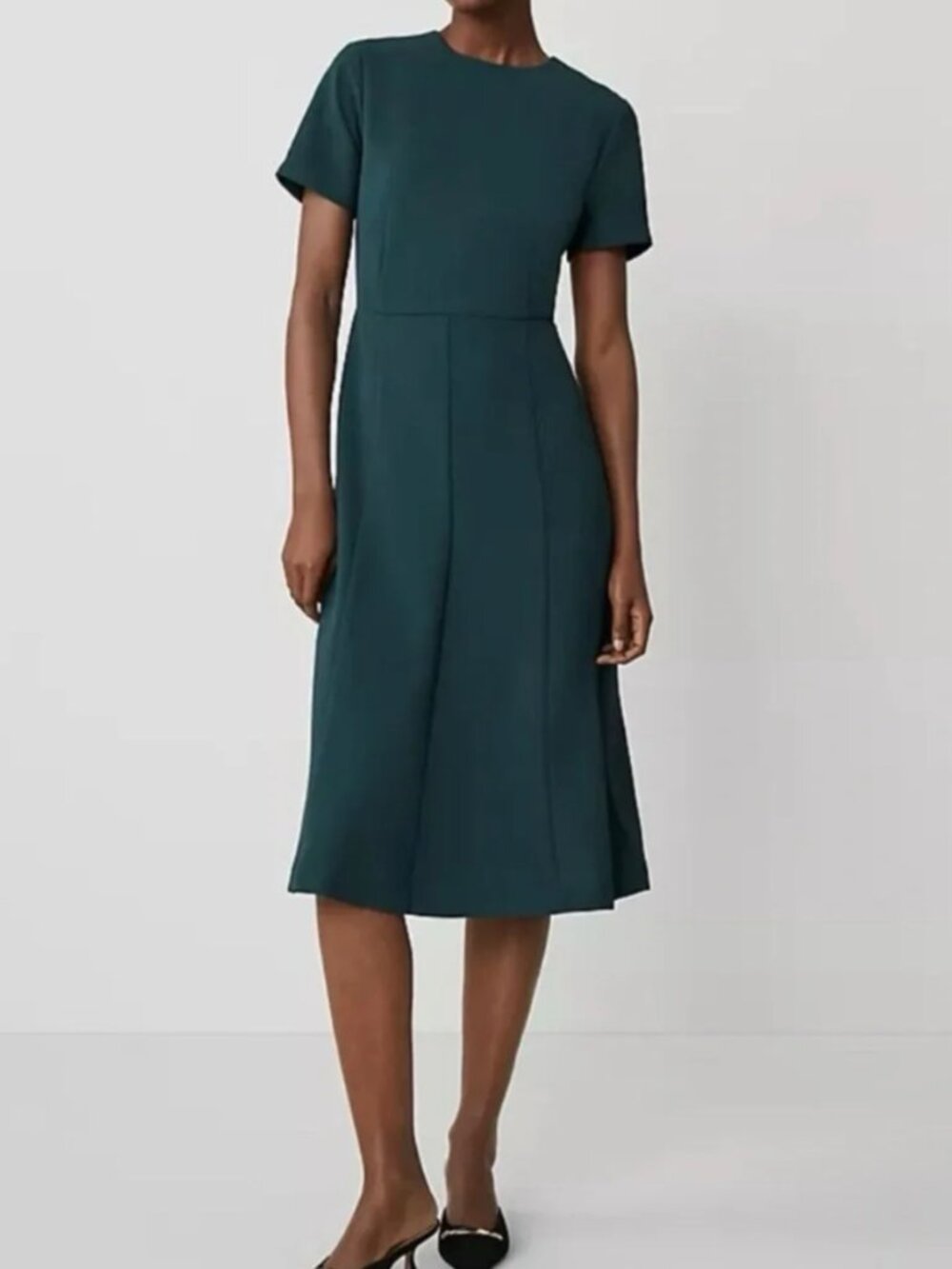 NWT Ann Taylor Rich Teal Midi Flare Dress in Fluid Crepe 6P